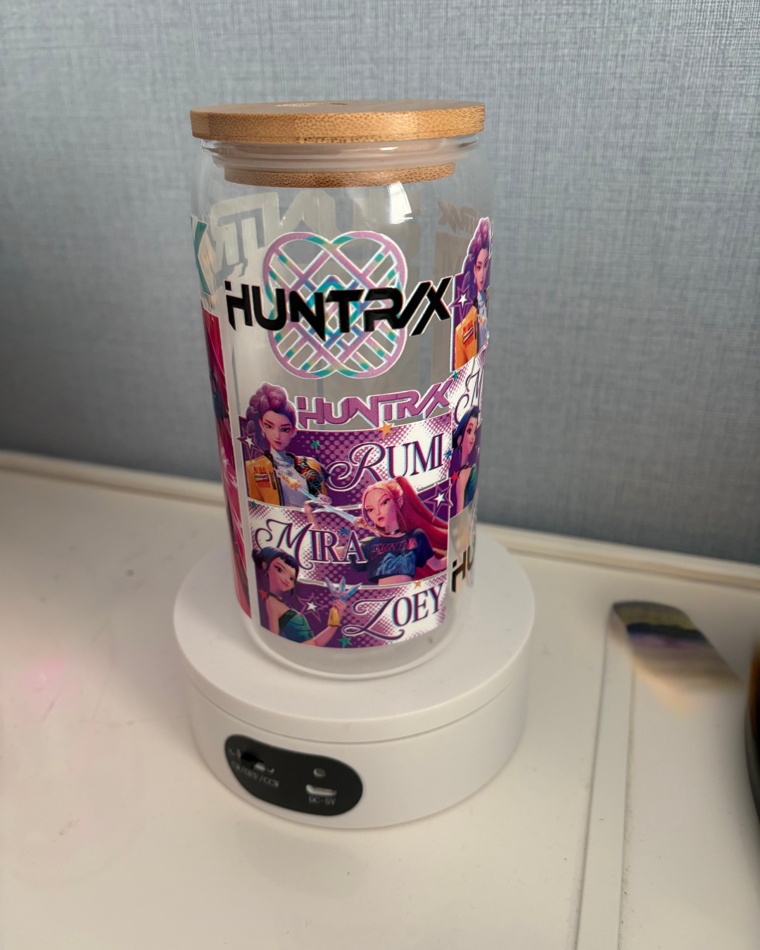 HUNTRIX Demon Hunters 16oz Glass Cup ✨ Anime-Inspired Tumbler with Bamboo Lid