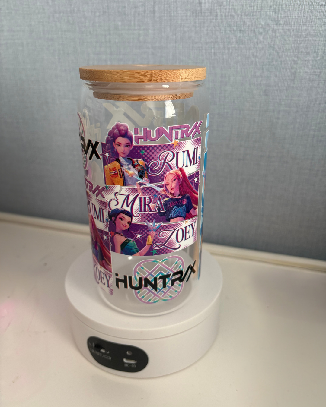 HUNTRIX Demon Hunters 16oz Glass Cup ✨ Anime-Inspired Tumbler with Bamboo Lid